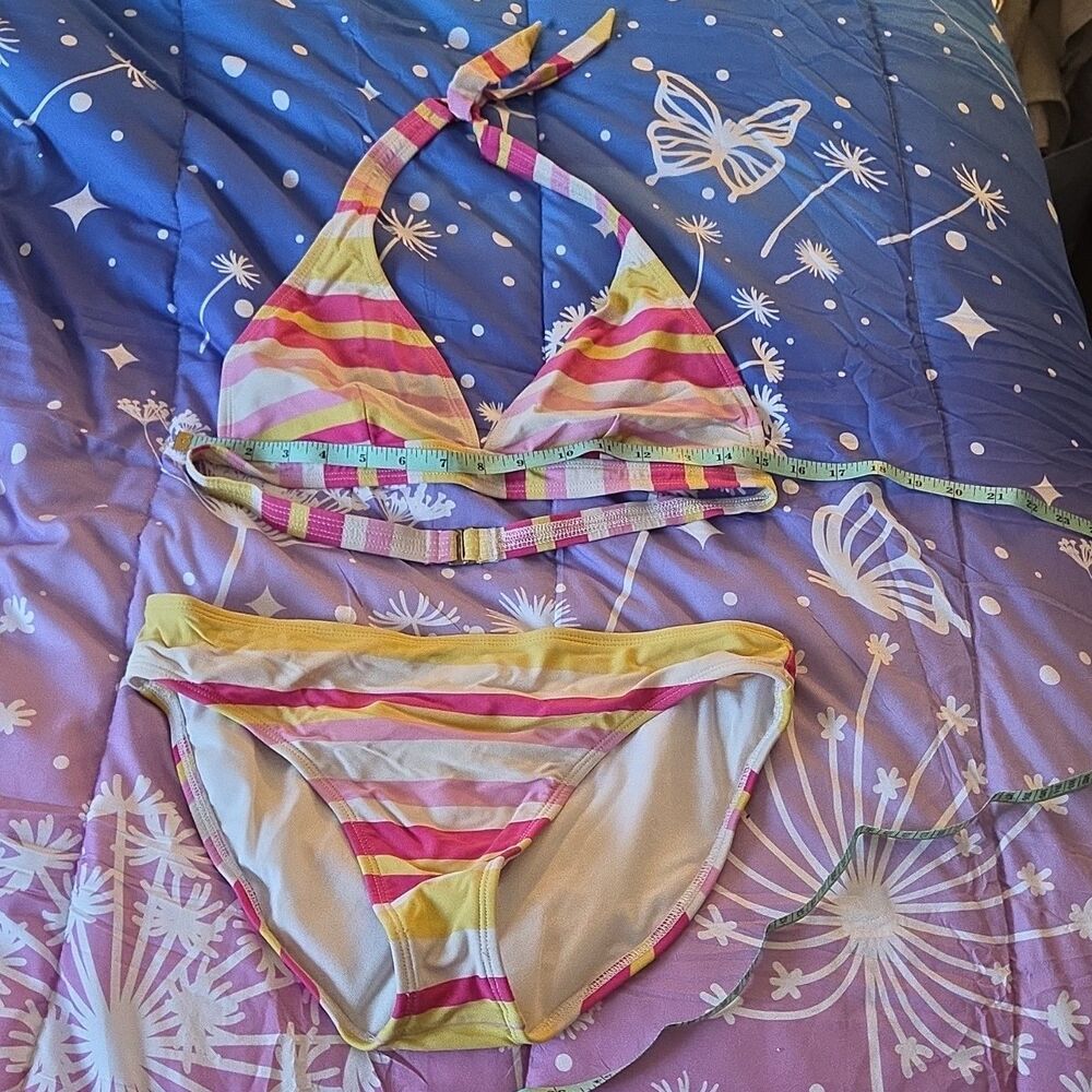 Isaac Mizrahi Multicolor Striped Halter Bikini Set Adjustable Straps M L